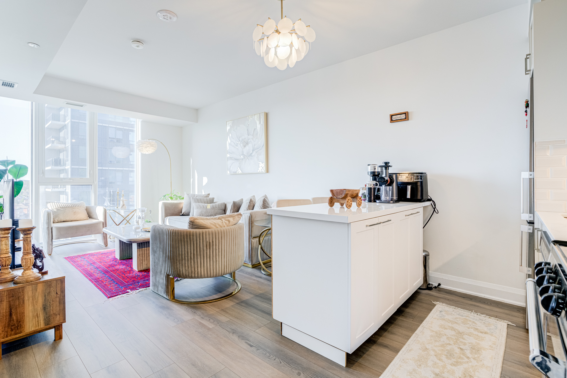 Living area with hardwood floors