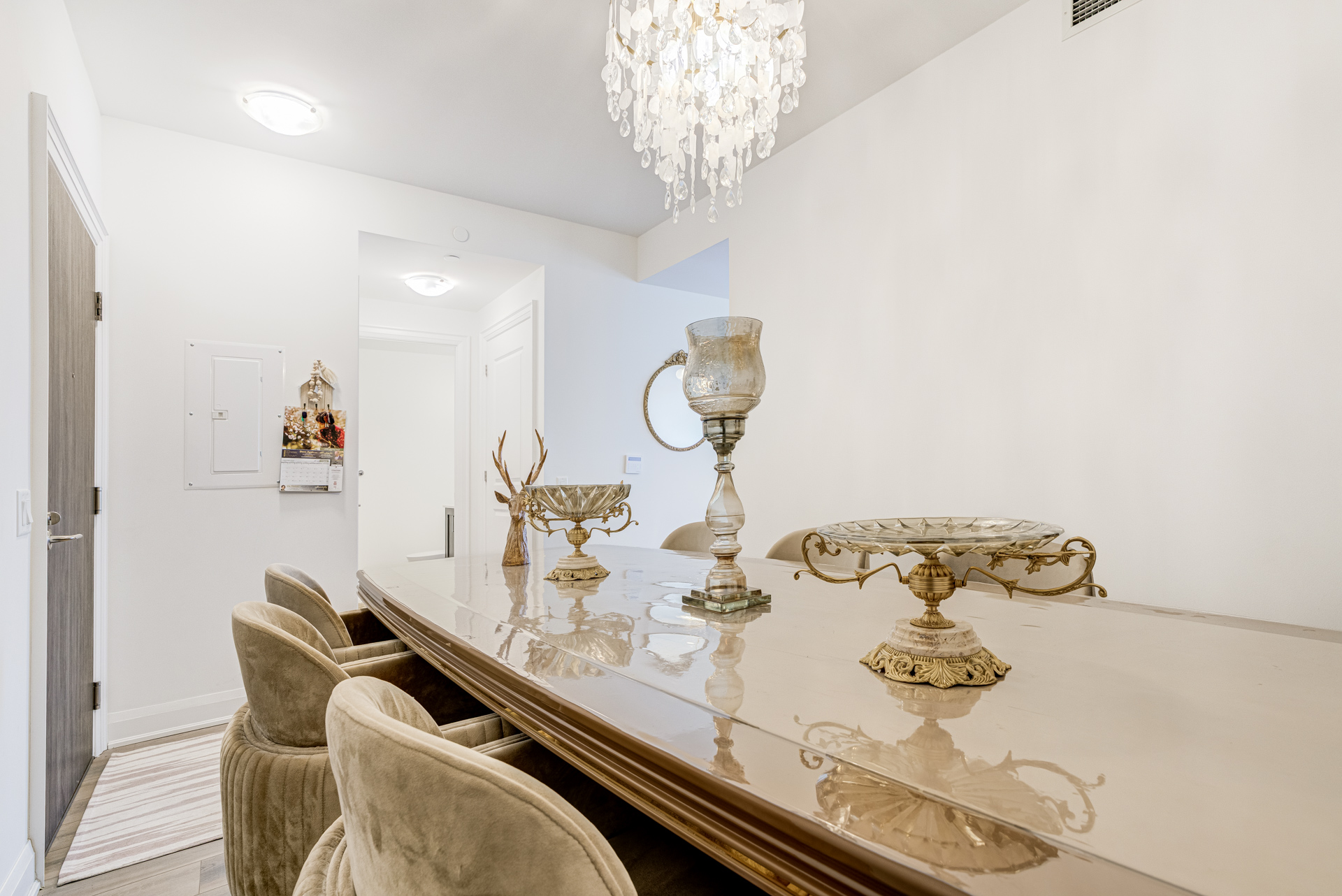 Elegant dining table with chandelier