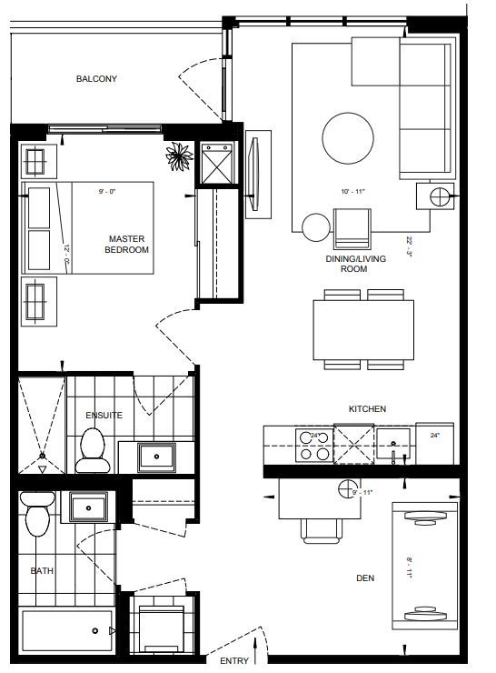 Floor plan — 728 sqft 1+Den at D'or Condos